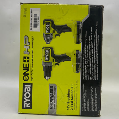 New Ryobi PBLCK112K2 18V Brushless 1/4" Hex Impact Driver 2 Tool Combo Kit