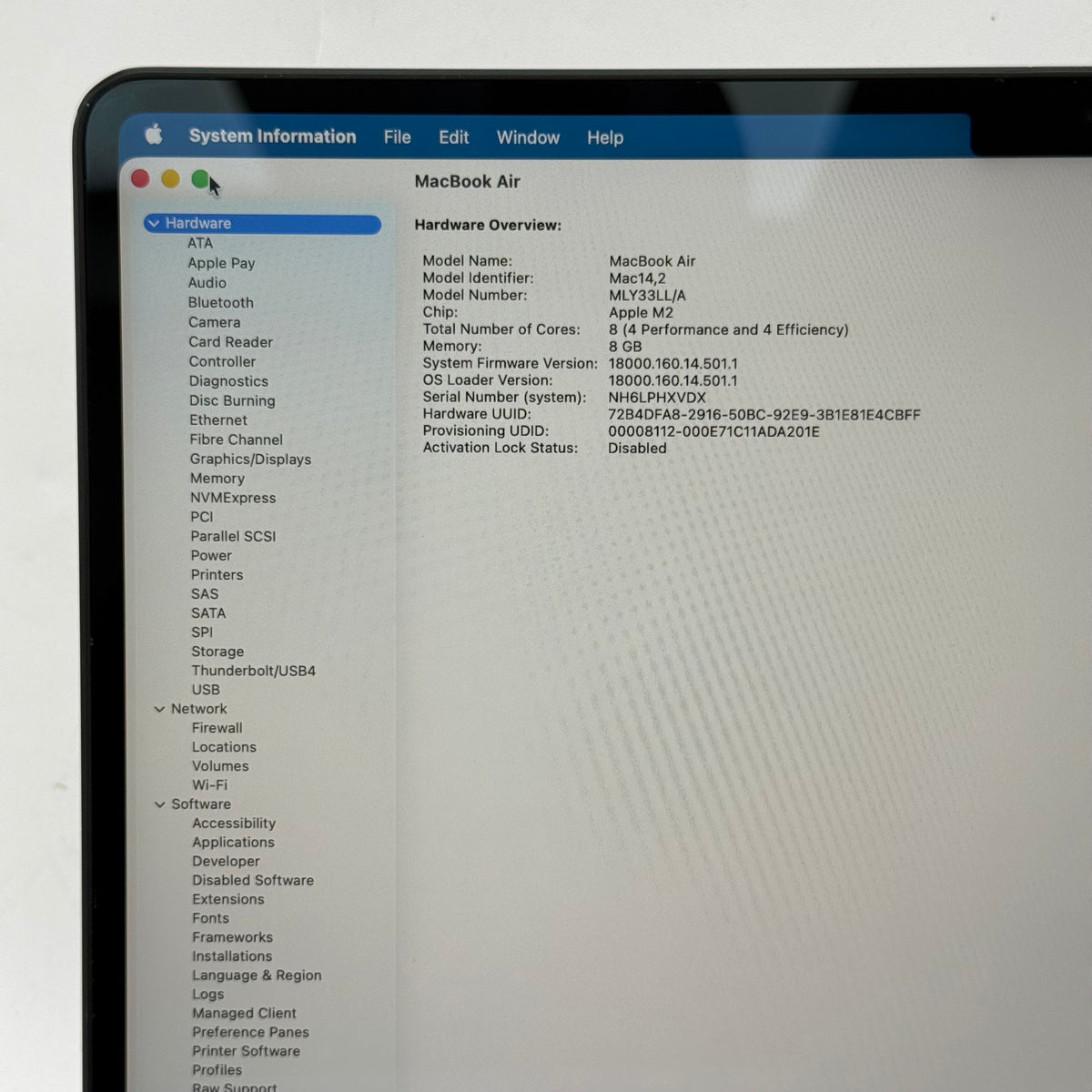 2022 Apple Macbook Air 13.6" M2 8C GPU 3.5GHz 8GB RAM 256GB SSD A2681