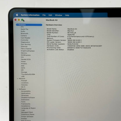 2022 Apple Macbook Air 13.6" M2 8C GPU 3.5GHz 8GB RAM 256GB SSD A2681