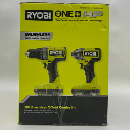 New Ryobi PBLCK112K2 18V Brushless 1/4" Hex Impact Driver 2 Tool Combo Kit