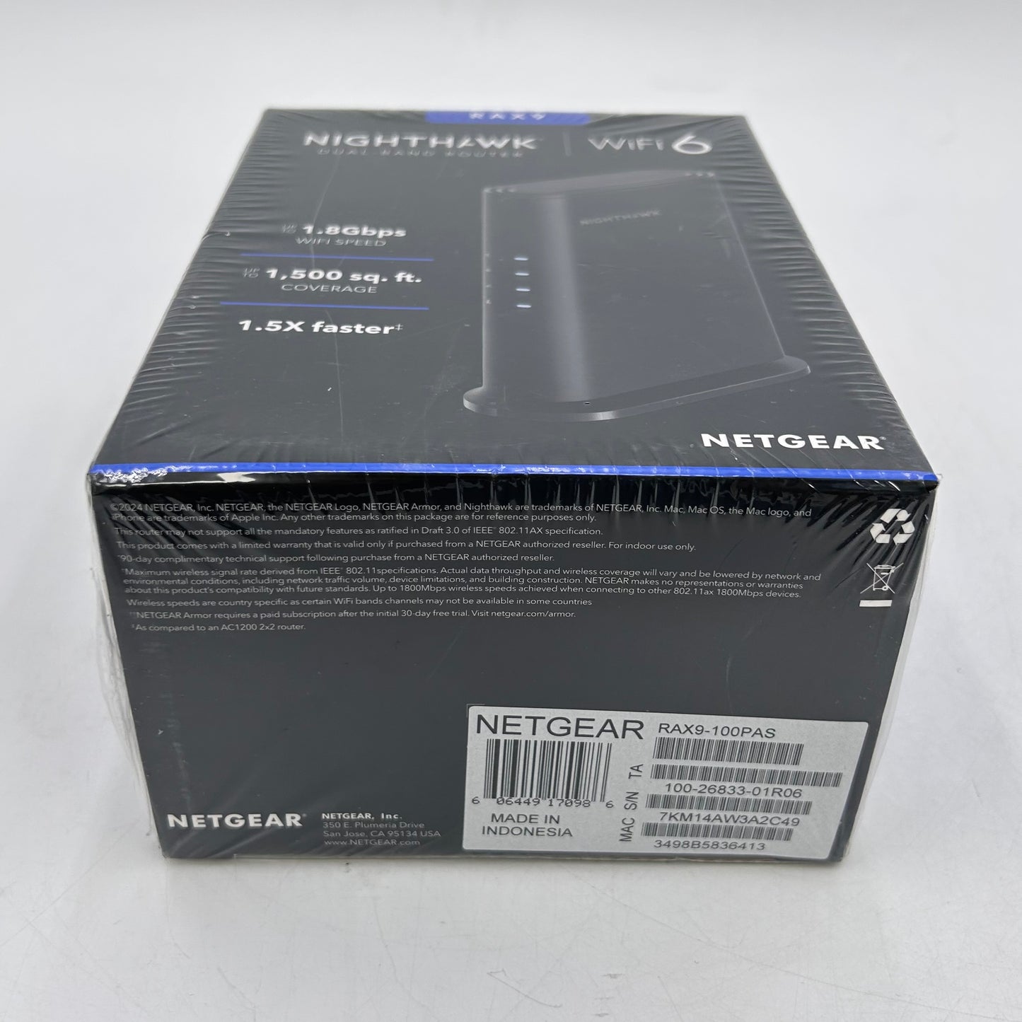 New NETGEAR Nighthawk AX1800 WiFi 6 RAX9-100PS Dual-Band Wireless Router