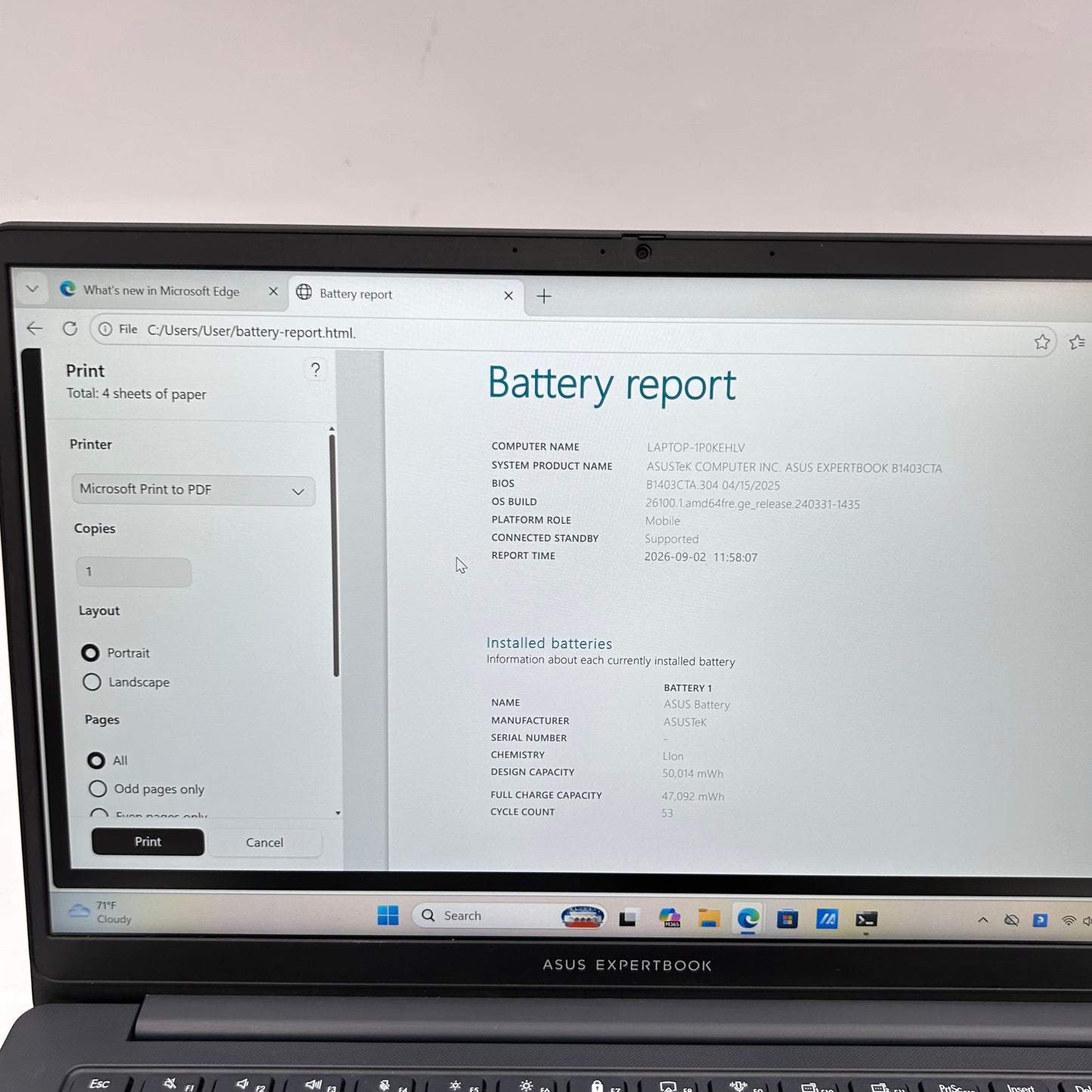 Asus ExpertBook B1 B1403CTA 14" N150 0.8GHz 4GB RAM 128GB SSD