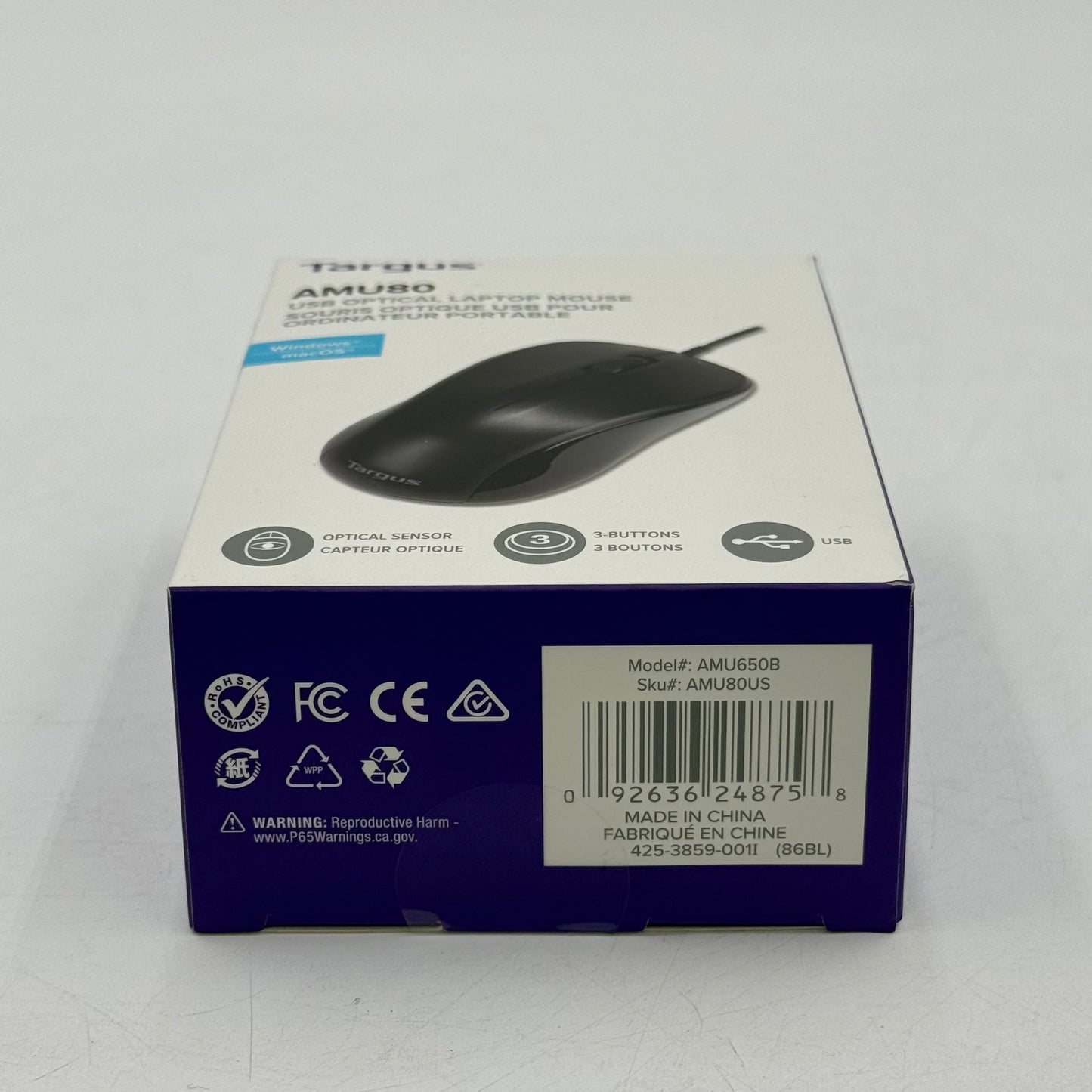 New Targus USB Optical Mouse AMU80