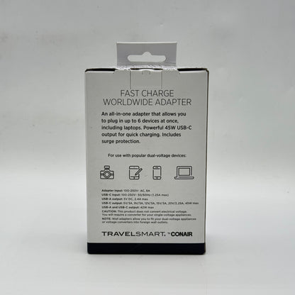 New TravelSmart By Conair Fast Charge Worldwide Adapter TS450T