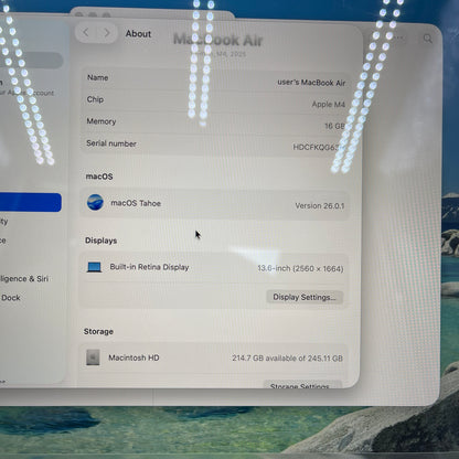 2025 Apple MacBook Air 13.6" M4 8C GPU 4.5GHz 16GB RAM 256GB SSD A3240