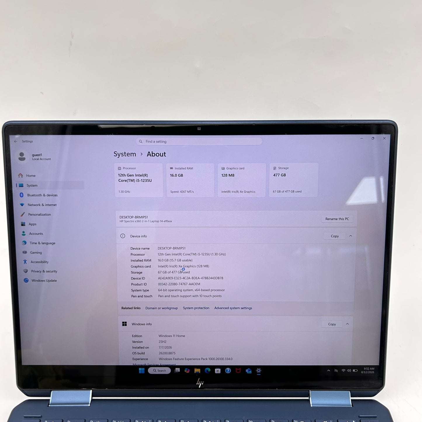 HP Spectre x360 14T-EF000 13.5" i5-1235U 1.3GHz 16GB RAM 512GB SSD Read