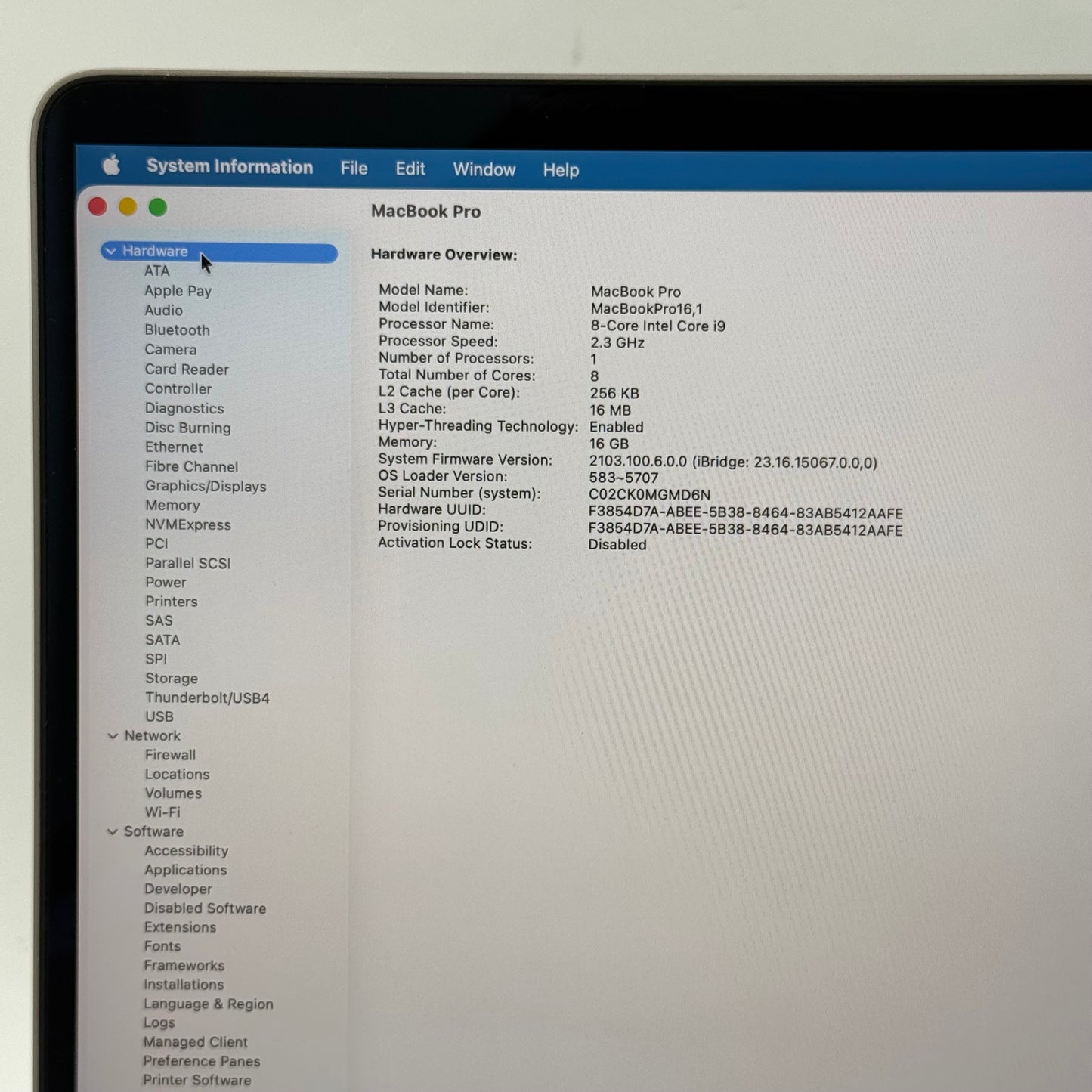 2019 Apple MacBook Pro 16" i9 2.3GHz 16GB RAM 1TB SSD Space Gray A2141