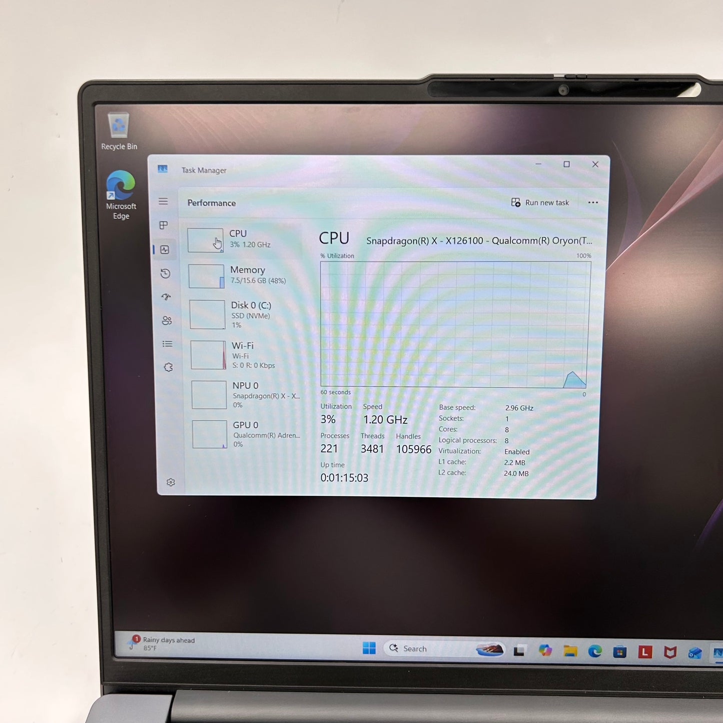 Lenovo IdeaPad Slim 3 15Q8X10 15.3 Snapdragon X  2.9GHz 16GB RAM 256GB SSD