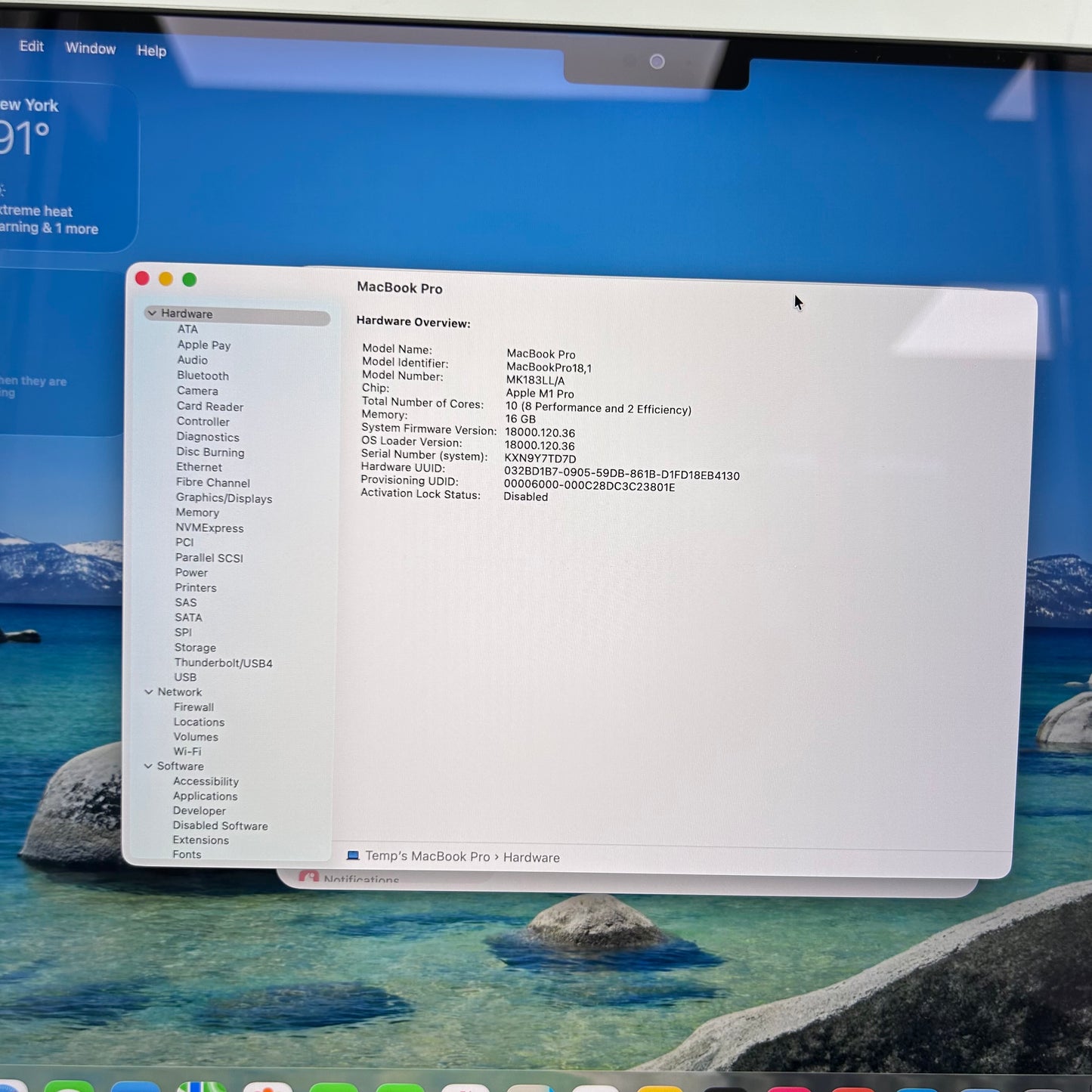 2021 Apple MacBook Pro 16" M1 Pro 16C GPU 3.2GHz 16GB RAM 512GB SSD A2485