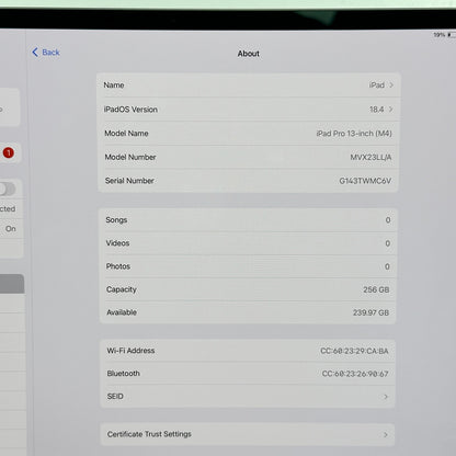 WiFi Only Apple iPad Pro 13" M4 256GB Space Gray MVX23LL/A