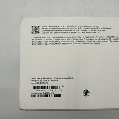 New Apple AirPods Max 2 Wireless Over-Ear Headphones Starlight MHWL4AM/A