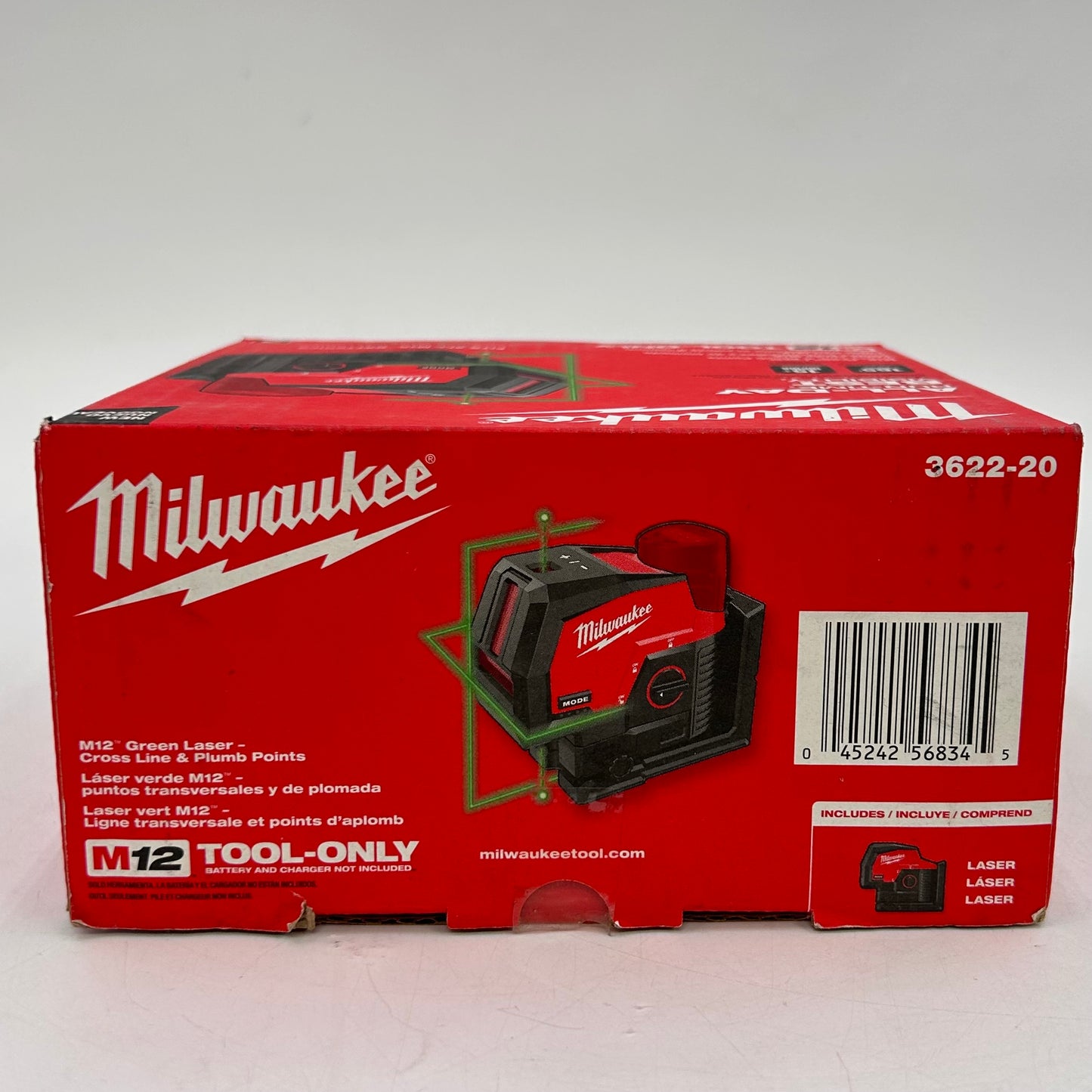 New Milwaukee 3622-20 M12 12V Green Laser- Cross Line & Plumb Points