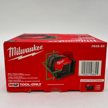 New Milwaukee 3622-20 M12 12V Green Laser- Cross Line & Plumb Points