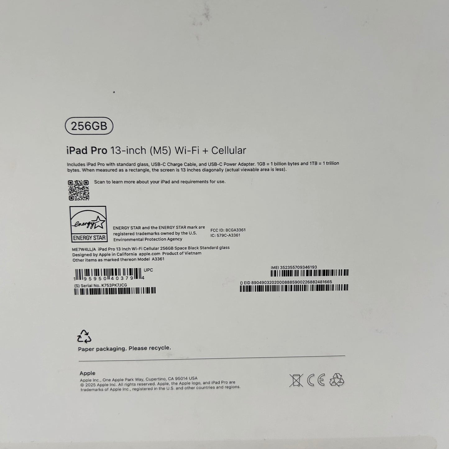 Unlocked Apple iPad Pro 13" M5 256GB Space Black ME7W4LL/A