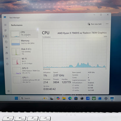 Asus ROG G14 14" Ryzen 9 7940HS 4.0GHz 16GB RAM 512GB GeForce RTX 4060 Read