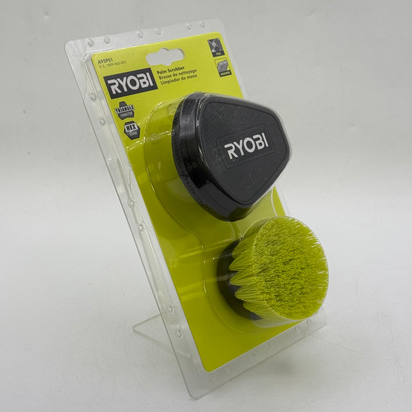 New Ryobi A95PS1 18V Palm Scrubber & 2" Medium Bristle Brush