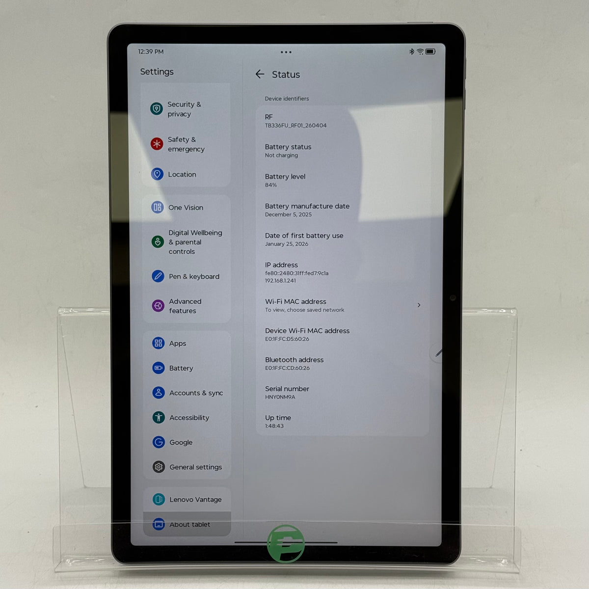 WiFi Only Lenovo Idea Tab 128GB Luna Grey TB336FU