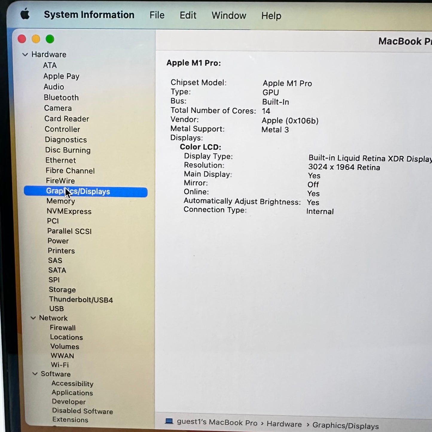 2021 Apple MacBook Pro 14" M1 Pro 14C GPU 3.2GHz 16GB RAM 512GB SSD A2442