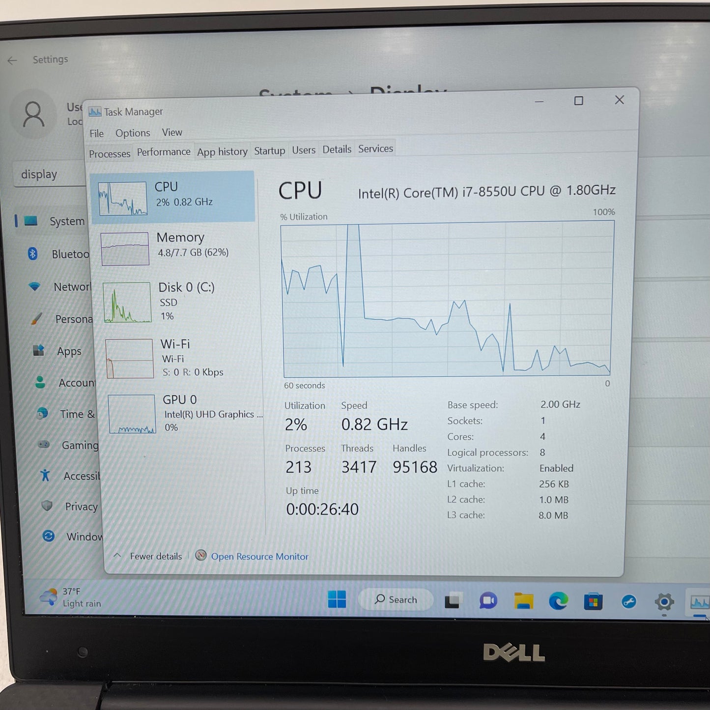 Dell XPS 9360 13.3" i7-8550U 2.0GHz 8GB RAM 256GB SSD