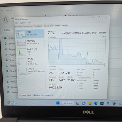 Dell XPS 9360 13.3" i7-8550U 2.0GHz 8GB RAM 256GB SSD