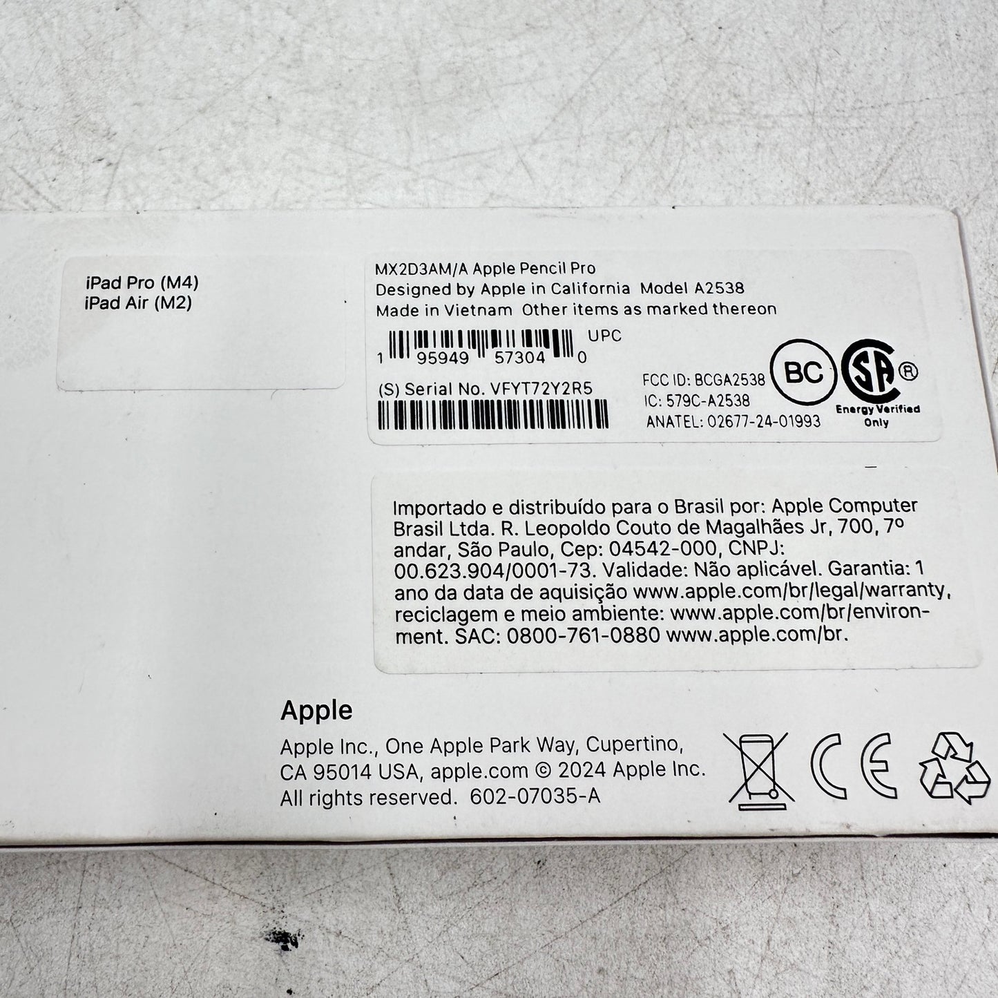 Apple Pencil Pro Smart Pencil Stylus White MX2D3AM/A