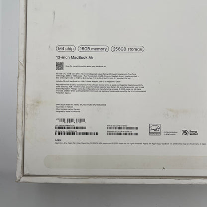 2025 Apple MacBook Air 13" M4 8C GPU 4.5GHz 16GB RAM 256GB SSD A3240