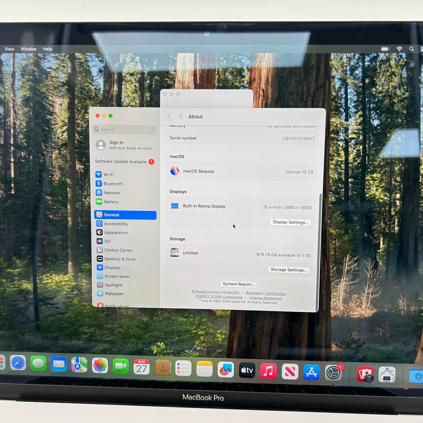 2018 Apple MacBook Pro 15" i7 2.7GHz 16GB RAM 1TB SSD Silver A1990 Read
