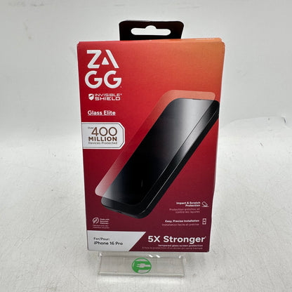 New Zagg Glass Elite Perfect Fit Tempered Glass for iPhone 16 Pro 450-17781-B