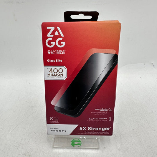 New Zagg Glass Elite Perfect Fit Tempered Glass for iPhone 16 Pro 450-17781-B