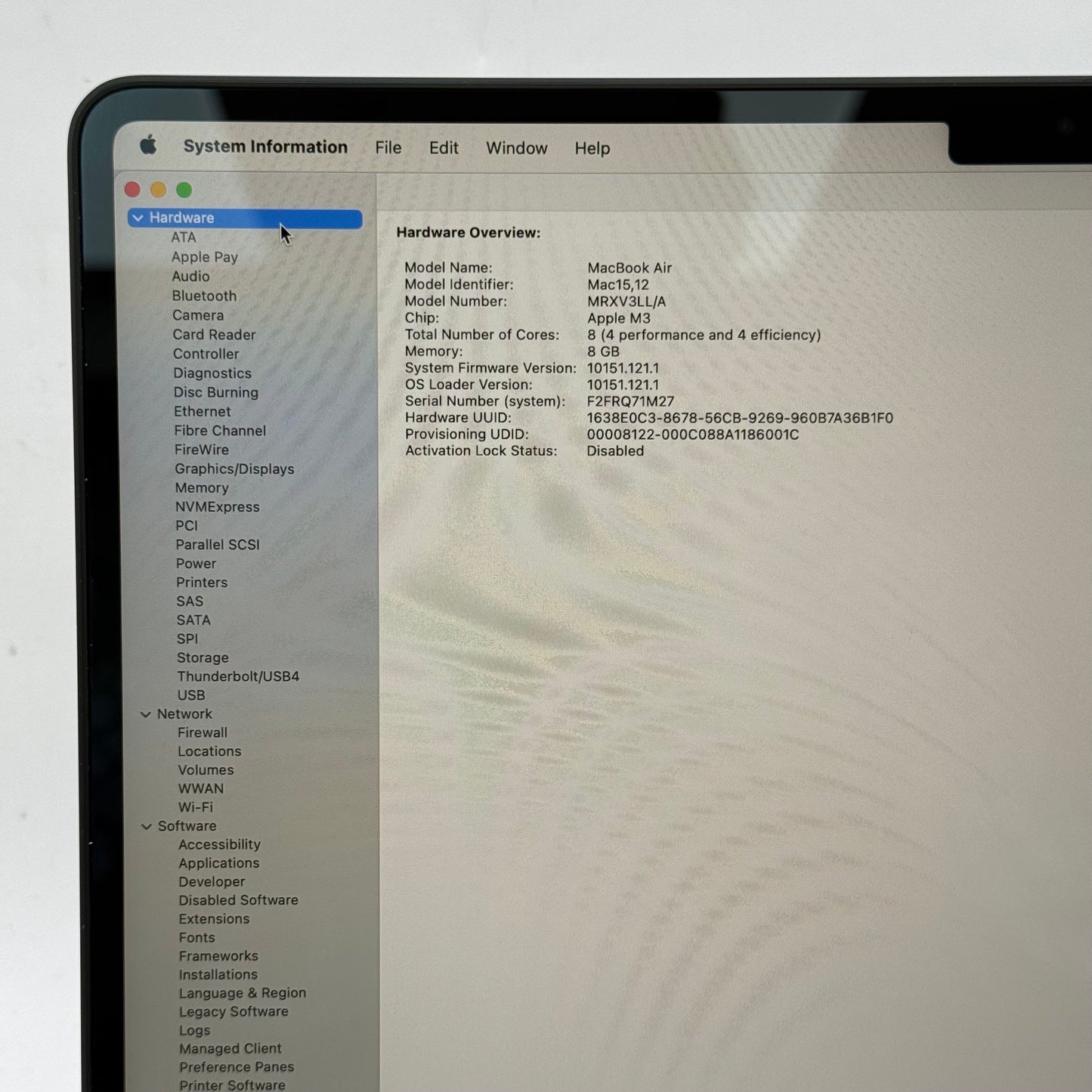 2024 Apple MacBook Air 13.6" M3 8C GPU 4.0GHz 8GB RAM 256GB SSD A3113