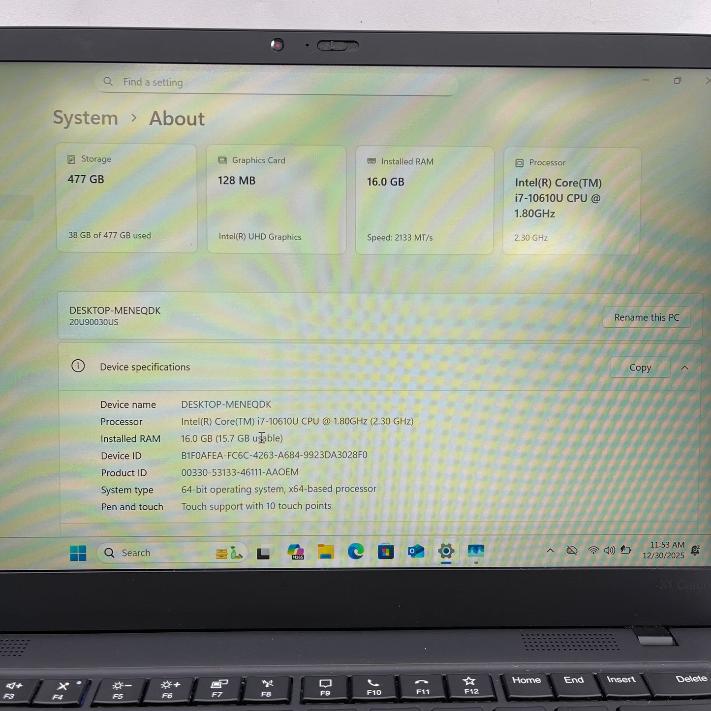 Lenovo ThinkPad X1 CARBON GEN 8 14" i7-10610U 1.8GHz 16GB RAM 512GB SSD