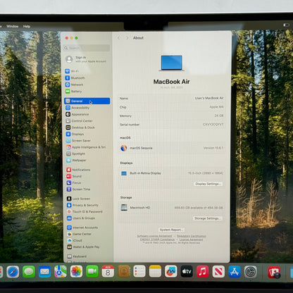 2025 Apple MacBook Air 15" M4 10C GPU 4.5GHz 24GB RAM 512GB SSD A3241