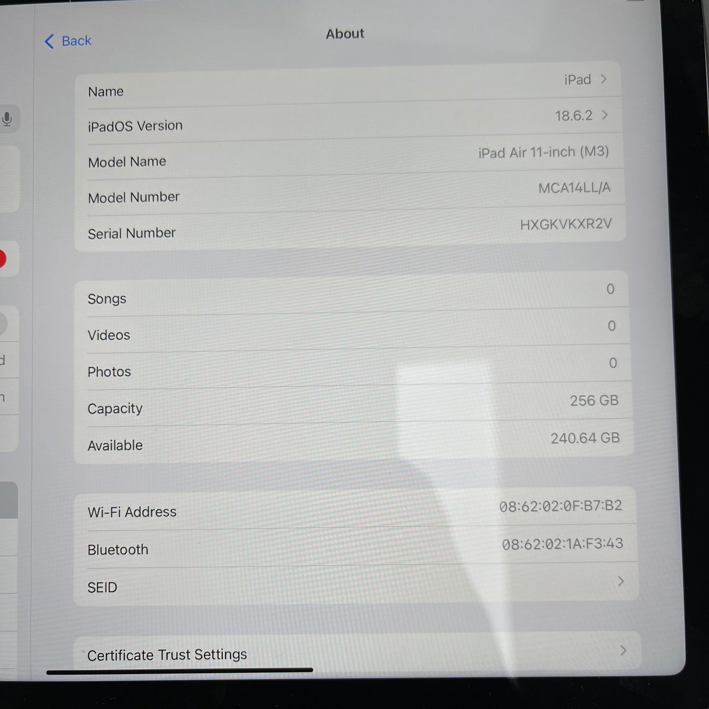 WiFi Only Apple iPad Air 11" M3 256GB Space Gray MCA14LL/A With Apple Pencil Pro