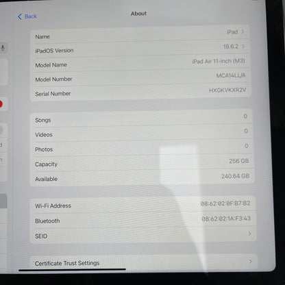 WiFi Only Apple iPad Air 11" M3 256GB Space Gray MCA14LL/A With Apple Pencil Pro