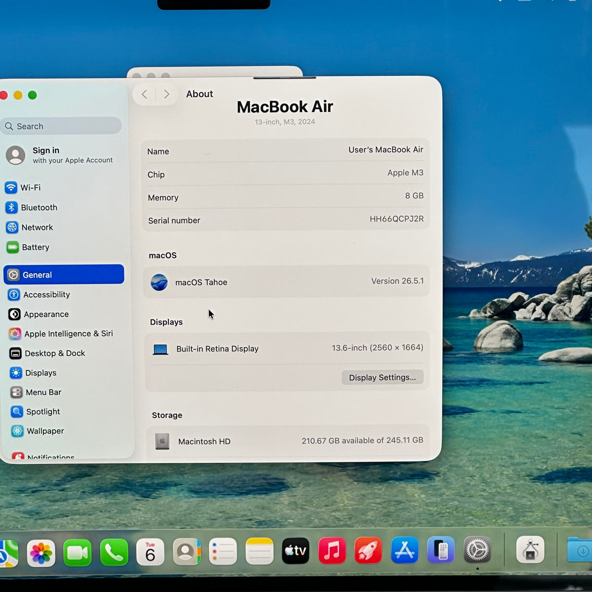 2024 Apple Macbook Air 13.6" M3 8C GPU 4.0GHz 8GB RAM 256GB SSD A3113