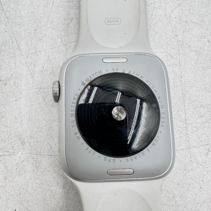 Unlocked Apple Watch SE 2nd Gen 44MM Silver Aluminum White Sport Band MNU63LL/A
