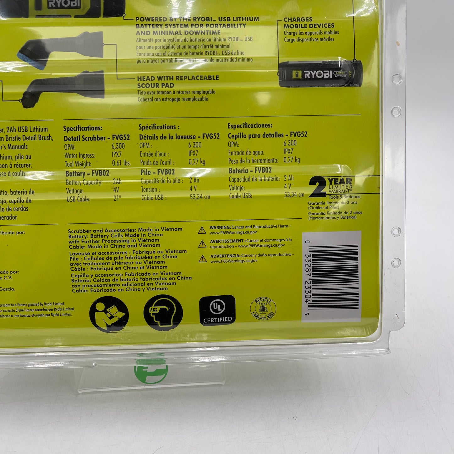 New Ryobi FVG52K 4V Detail Scrubber Kit