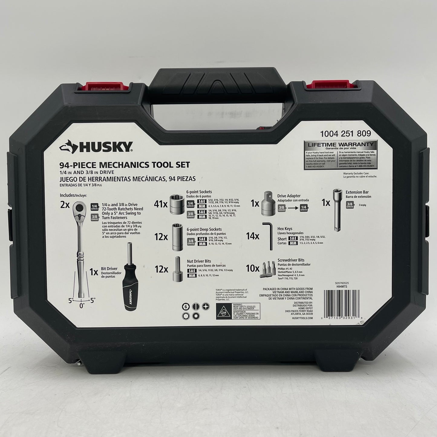 New Husky H94MTS 94-Peices Mechanics Tool Set