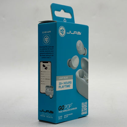 New JLab GoPop+ True Wireless Earbuds Light Blue EBGAIRPOPRLTBLU124