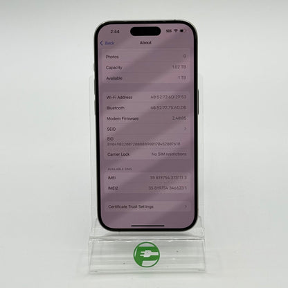 Unlocked Apple iPhone 15 Pro 1TB Natural Titanium MTU53LL/A