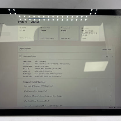 Microsoft Surface Pro 8 1983 13" i7-1185G7 3.0GHz 16GB RAM 512GB SSD