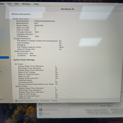 2020 Apple MacBook Air 13.3" i3 1.1GHz 8GB RAM 256GB SSD Space Gray A2179