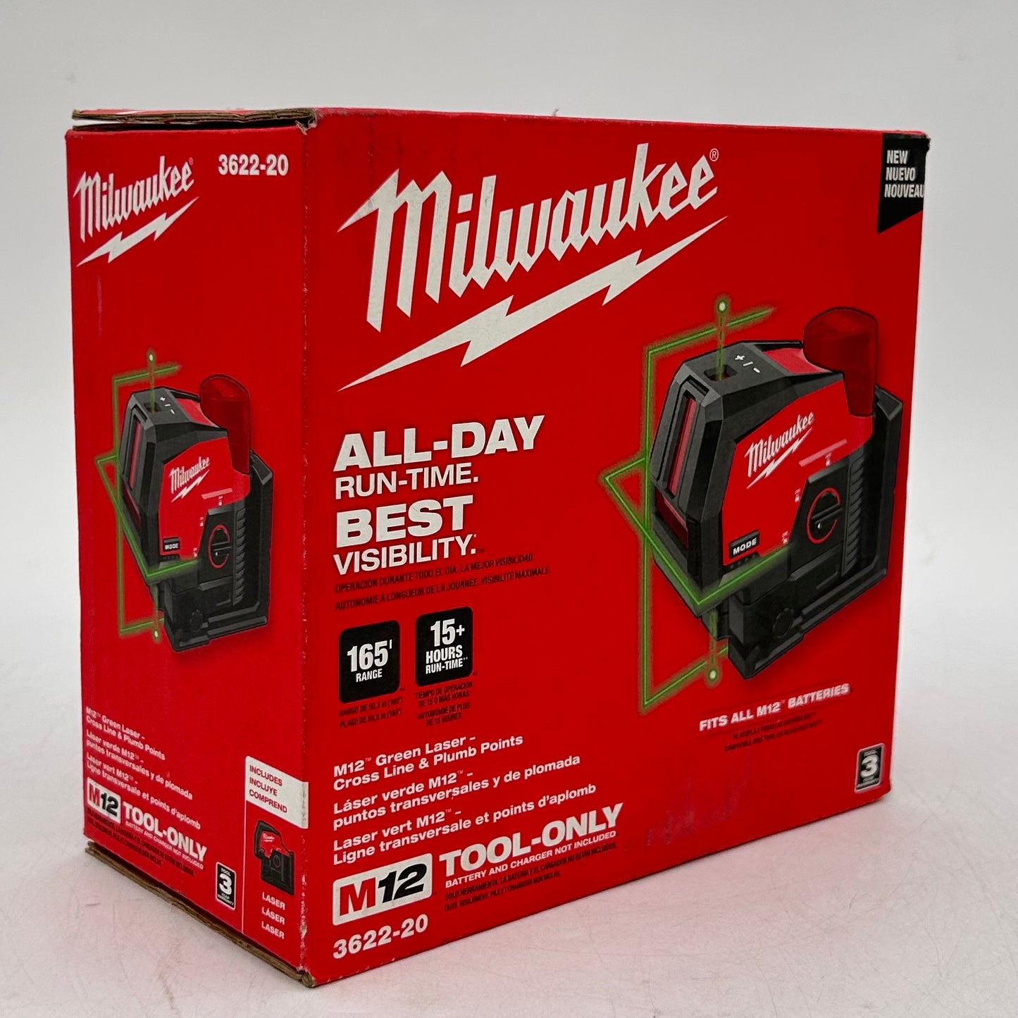 New Milwaukee 3622-20 M12 12V Green Laser- Cross Line & Plumb Points