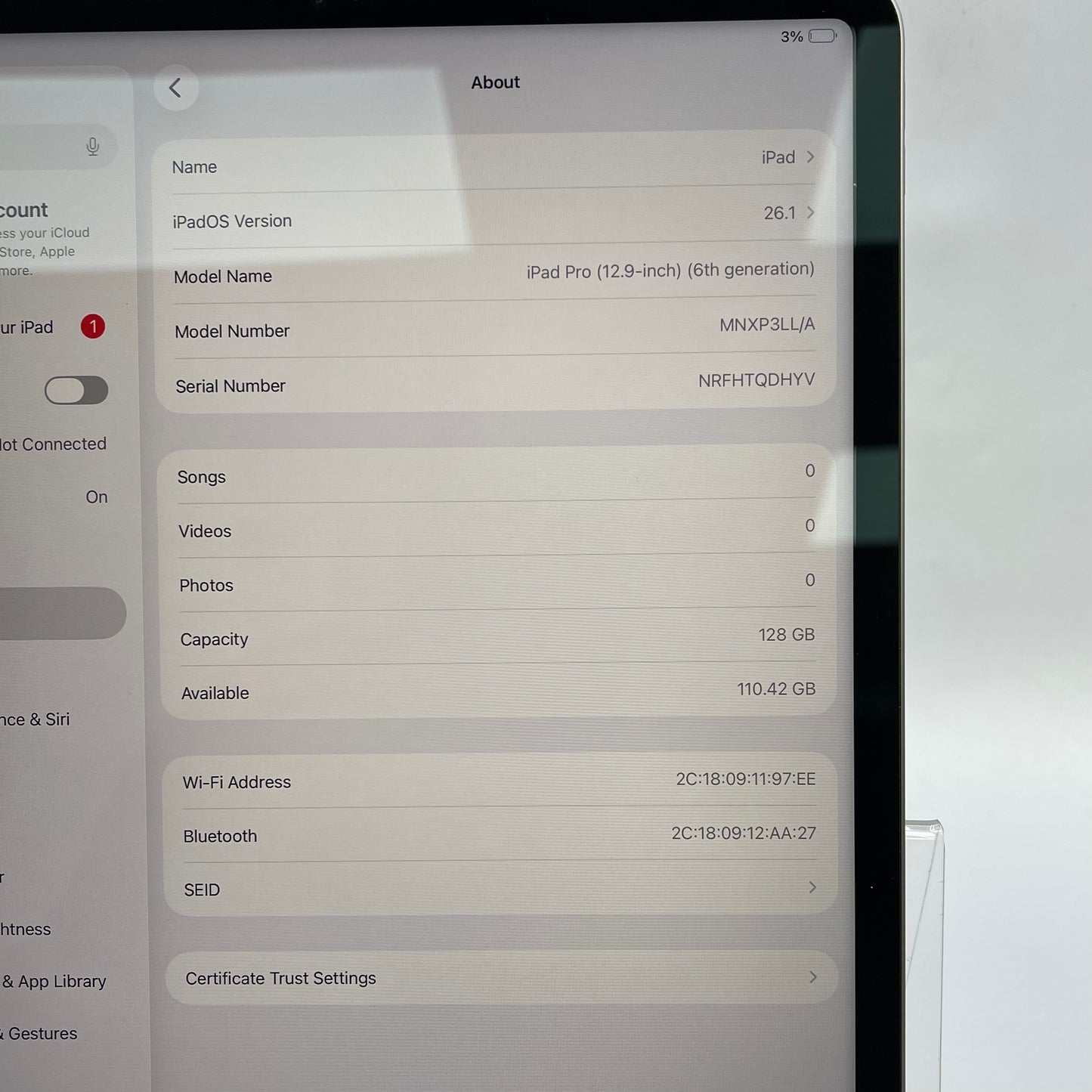 WiFi Only Apple iPad Pro 12.9" 6th Gen 128GB Space Gray MNXP3LL/A