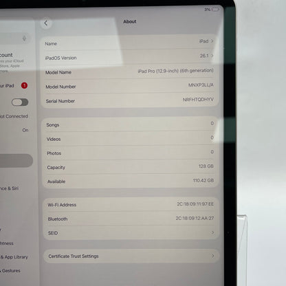 WiFi Only Apple iPad Pro 12.9" 6th Gen 128GB Space Gray MNXP3LL/A