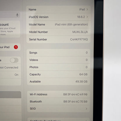 WiFi Only Apple iPad Mini 6th Gen 64GB Pink MLWL3LL/A