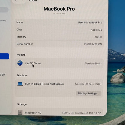 2026 Apple MacBook Pro 14" M5 10C GPU 4.6GHz 16GB RAM 512GB SSD A3434
