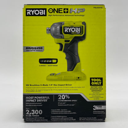 New Ryobi PBLID04B 18V Brushless 4-Mode 1/4" Hex Impact Driver