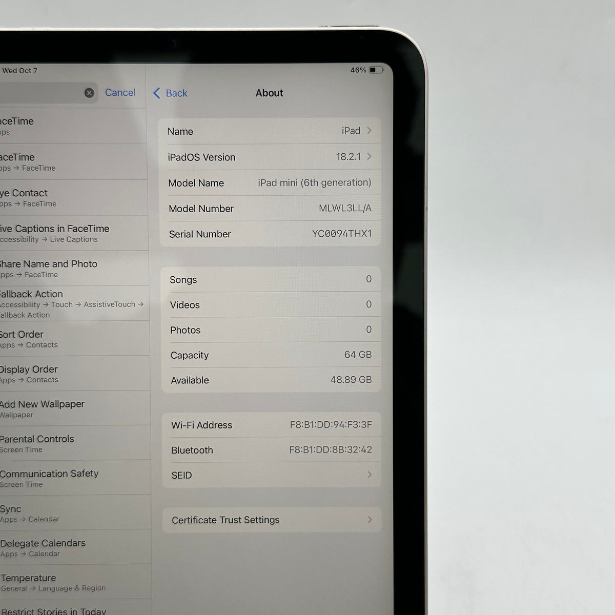 WiFi Only Apple iPad Mini 6th Gen 64GB Pink MLWL3LL/A