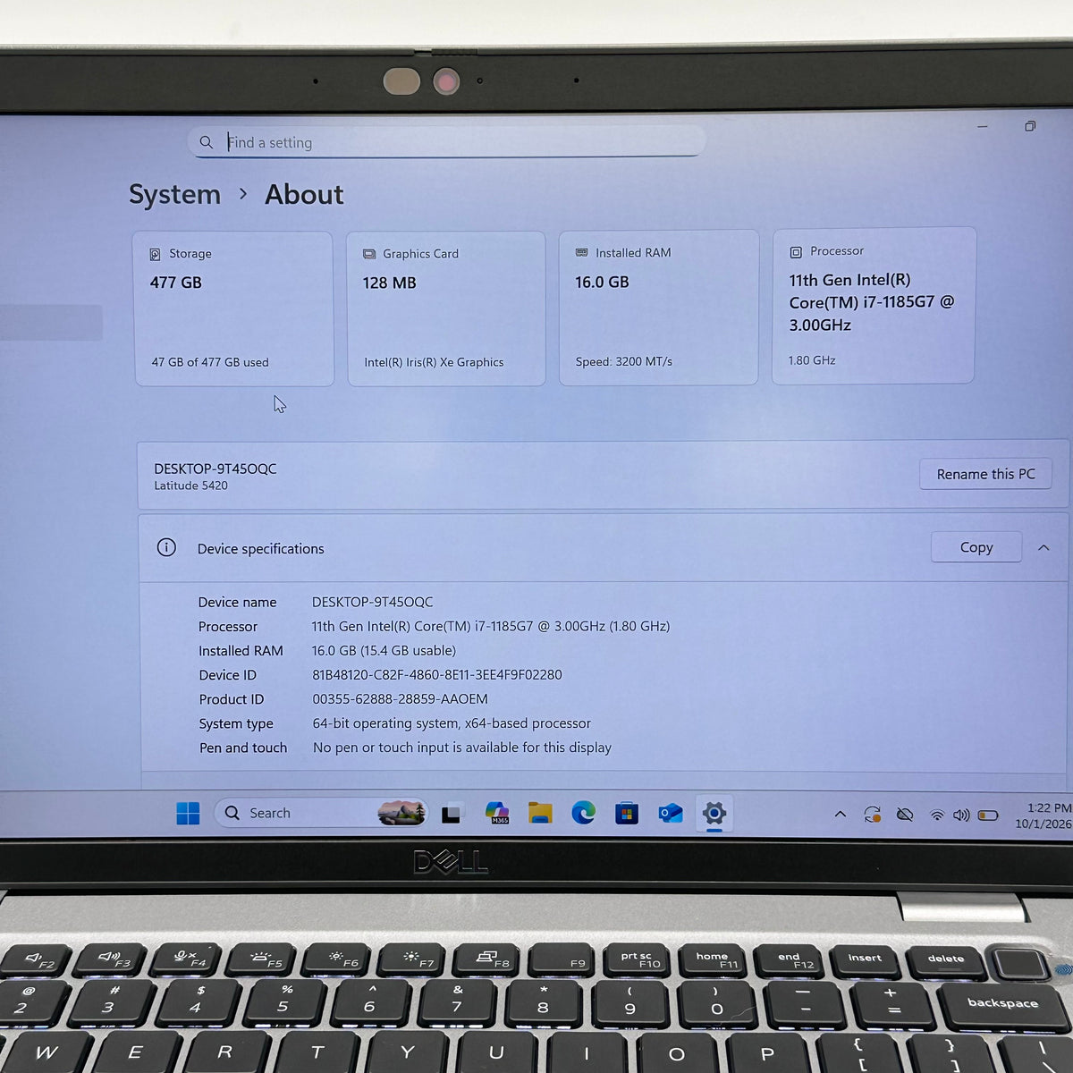 Dell Latitude 5420 14" i7-1185G7 3.0GHz 16GB RAM 512GB SSD